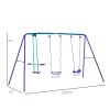 Metal Swing Set with Glider, Two Swing Seats and Adjustable Height, Outdoor Heavy Duty A-Frame Suitable for Playground, Backyard, Purple