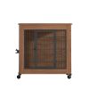 27.2" Dog Crate Furniture With Lockable Wheels Heavy Duty Wooden Dog Kennel With 2 Doors Steel Metal Pet Cage End Table Brown Indoor Dog House For Sma