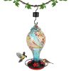 Glass Hummingbird Feeder 33Oz Hand Blown Hummingbird Feeder With 5 Flower Feeding Port Perch Ant Moat Hanging Hook S Hook Hemp Rope Cleaning Brush For