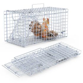 2Pcs 18X8X10In Humane Single Door Live Animal Trap Collapsible Galvanized Iron Animal Cage Catch And Release For Small Squirrel Raccoon Feral Cat Weas