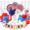 4Th Of July Decorations Set,Patriotic Party Supplies With Usa Foil Balloons Paper Fans Confetti Balloons Hanging Streamers Star Confetti Flags For Ind