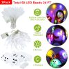 3Pcs Halloween Light Decorations Total 50 Leds 24Ft Halloween String Lights Colorful 3D Skeleton Ghost String Lights Gauze Skull String Lights Spooky