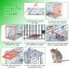 2Pcs Foldable Rat Trap Cage Humane Live Rodent Trap Cage Galvanized Iron Mice Mouse Control Bait Catch With Detachable L Shaped Rod For Kitchen Garden