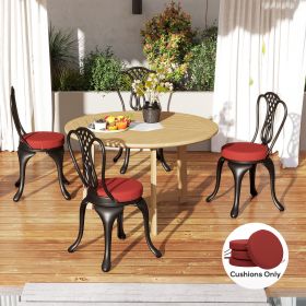 Patio Chair Cushions Set of 4 Round Seat Cushions for Dining Bistro Chairs Machine Washable, 15" x 15" x 3", Wine Red