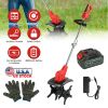 21V Electric Cordless Tiller Cultivator Powered Garden Tiller With 4 Blades 16 Steel Tines 550W 300Rpm 4000Mah Battery Tilling 9-In Width & 9-In Depth