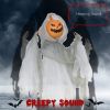47.2 Inch Hanging Pumpkin Ghost Halloween Decoration Sound Activated With Creepy Howling Sound, Red Light-Up Eyes, Battery Operated Hanging Ghost For