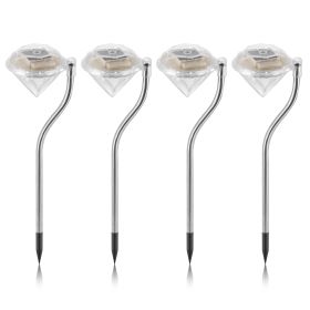 4Pcs Solar Garden Light Outdoor Diamond Led Light 7-Color Changing Ip65 Waterproof Pathway Stake Decorative Lamp For Garden Patio Yard Walkway
