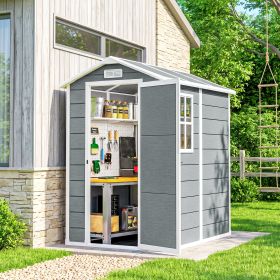 4' x 6' Outdoor Storage Shed, Plastic Shed with Floor, Window, Lockable Door and Vents for Outdoor Patio Storage, Gray