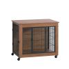 32.5" Dog Crate Furniture With Lockable Wheels Heavy Duty Wooden Dog Kennel With 2 Doors Steel Metal Pet Cage End Table Brown Indoor Dog House For Sma