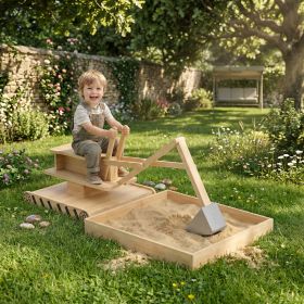 Wooden Sandbox with Digger, Kids Sandbox with 360Â° Rotating Seat & Bottom Liner, 72" x 35" x 22"