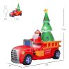 7.5Ft Inflatable Santa Truck With Lit Christmas Tree, Pre-Lit Warm White Leds, Outdoor Christmas Yard Decorations With Built-In Fan, Stakes & Tether R