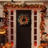 17.71In Autumn Wreath With Pumpkin Mixed Leaves Berries Flowers Fall Decoration For Indoor Outdoor Window Wall Front Door In Halloween Thanks Giving D