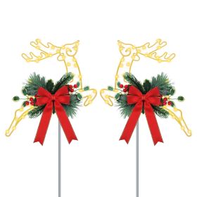 2Pcs Christmas Lighted Reindeer Decoration Led Pathway Stake Lights Battery Powered For Outdoor Garden Lawn Porch Front Door Patio Holiday Decor