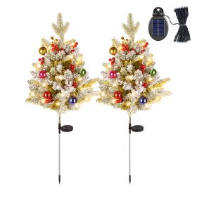 2Pcs Solar Powered Lighted Christmas Tree Urn Filler With Light Artificial Xmas Trees Light With Berries Decor Balls Led Pathway Pine Tree Ip44 Waterp