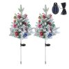 2Pcs Solar Powered Lighted Christmas Tree Urn Filler With Light Artificial Xmas Trees Light With Berries Decor Balls Led Pathway Pine Tree Ip44 Waterp