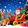 8Ft Inflatable Santa Claus On Sleigh With Reindeer 6 Pre-Lit Warm White Led Lights Christmas Blow Up Yard Decoration Outdoor Indoor Holiday Lawn Garde
