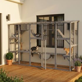 Catio Playground Cat Window Box Outside Enclosure for Multiple Cats w/ Shelves & Bridges, Gray