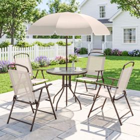 6 Piece Patio Dining Set for 4 with Umbrella, Beige
