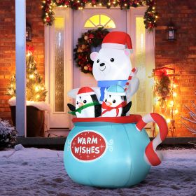 5ft Christmas Inflatables Outdoor Decorations Blessed Polar Bear and Penguins in the Cup