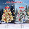 2Pcs Battery Powered Lighted Christmas Tree Urn Filler With Light Artificial Xmas Trees Light With Berries Balls Led Pathway Pine Tree Ip44 Waterproof