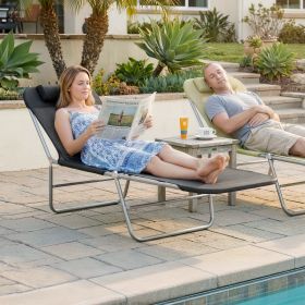Folding Chaise Lounge Pool Chairs, Outdoor Sun Tanning Chairs with Pillow, Reclining Back, Black