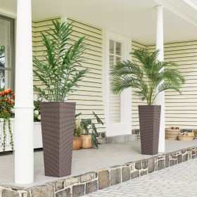 32 Inch Tall Planters for Outdoor Plants, Set of 2 Plastic Flower Pots with Drainage Holes, Brown