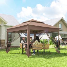 Outdoor Patio Pop Up Canopy Gazebo Shelter with Zipper Netting, Carry Bag, 11' x 11', Brown