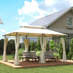 10'Â xÂ 13' Double Roof Patio Gazebo, Outdoor Gazebo with Curtains, for Garden, Lawn, Backyard and Deck, Cream White