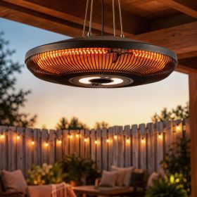 Electric Hanging Patio Heater with LED Light, 750/1500 W IP65 Ceiling Mounted Infrared Outdoor Heater, Black