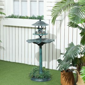 3 in 1 Garden Bird Bath Bowl Pedestal with Bird Feeder, Large Water Basin, Underneath Flower Planter, Green