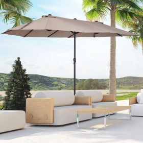 Patio Umbrella 15ft Double-Sided Outdoor Market Extra Large Umbrella with Crank Handle for Deck, Lawn, Backyard and Pool, Tan