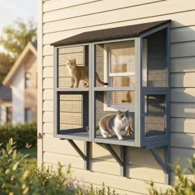 Catio Outdoor Cat Enclosure Outdoor Window Box Cat House with Waterproof Roof 39.4"L Gray