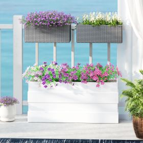 2 Pack 20 Inch Railing Flower Pots, Hanging Flower Pots with Hooks, Drainage Holes for Fence, Rattan Look, Gray