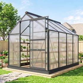 Polycarbonate Greenhouse, Heavy Duty Outdoor Aluminum Walk-in Green House Kit Vent Door, 6.2'x8.3'x6.6' Gray