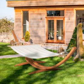 Outdoor Hammock with Stand, Extra Large Heavy Duty Wooden Frame, No Tree Needed, 12.8' Indoor Outside Boho Style Nap Bed, Natural Cotton, White