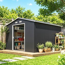11' x 9' Outdoor Storage Shed, Garden Tool Metal Shed with Foundation Kit, Double Lockable Door, Dark Gray