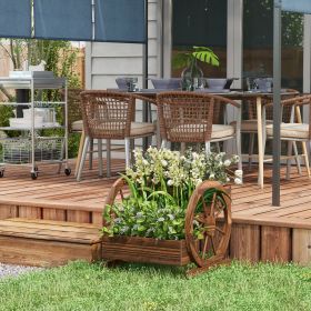 Wooden Wagon Planter Box, 3-Tier Raised Garden Bed, for Vegetables Flowers Herbs, 25" x 24" x 23"
