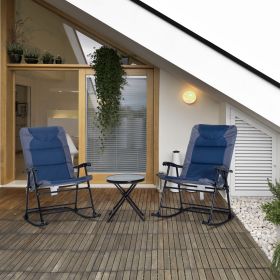 3 Piece Outdoor Folding Rocking Chair and Table Set - Blue and Gray