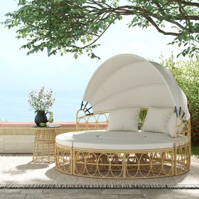 Patio Furniture Set, Round Outdoor Daybed with Retractable Canopy