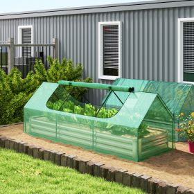 8.6 x 3 x 1ft Metal Planter Box with Mini Greenhouse, Galvanized Raised Garden Bed with Cover, Green and Silver
