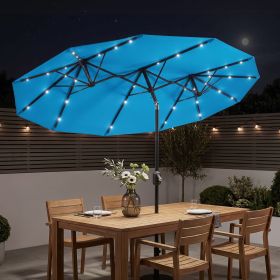 Double-sided Patio Umbrella, 9.7' Outdoor Umbrella with Tilt and Crank, LED Solar Light and 12 Ribs, Light Blue