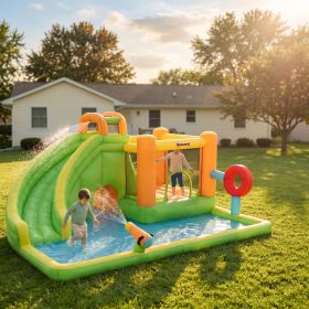 7-in-1 Inflatable Water Slide, Kids Castle Bounce House Includes Slide, Boxing Post, Tunnel  Repair Patches