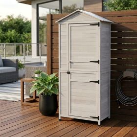 Wooden Garden Cabinet 4-Tier Storage Shed Lockable Organizer w/ Foot Pad Handle