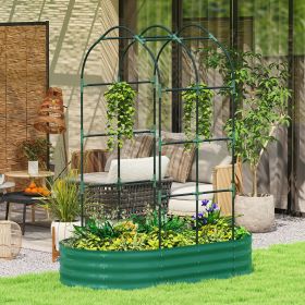 Galvanised Raised Garden Bed with Arched Trellis, 5 x 3 x 6ft Metal Outdoor Planter Box with Open Bottom, Green