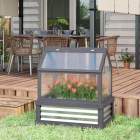 Raised Garden Flower Bed Kit with Greenhouse, Wooden Cold Frame Planter, 35.5" x 22.5" x 38.25", Gray