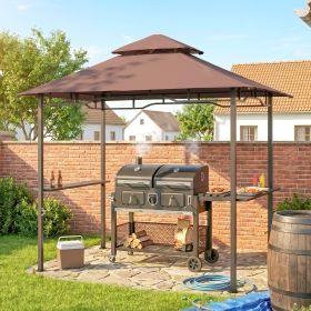 8' x 5' Grill Gazebo with Double Roof, Outdoor BBQ Canopy Gazebo with 2 Side Shelves for Patio Yard Garden Coffee