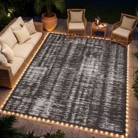 Reversible Outdoor Rug Carpet with LED Lights, Carry Bag & Ground Stakes for Backyard, Deck, Picnic, Beach, 10' x 8'
