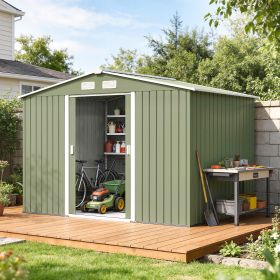 9' x 6' Outdoor Storage Shed, Garden Tool Metal Shed with Foundation Kit, Double Lockable Door, Green