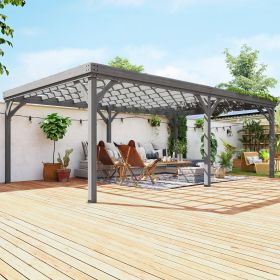 12' x 20' Outdoor Wooden Pergola, Grape Vine Gazebo with Concrete Anchors for Garden, Patio, Backyard, Deck, Gray
