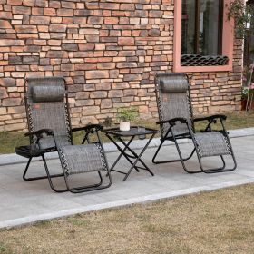 Zero Gravity Chair Set with Side Table, Folding Reclining Chair with Cupholders & Pillows, Gray